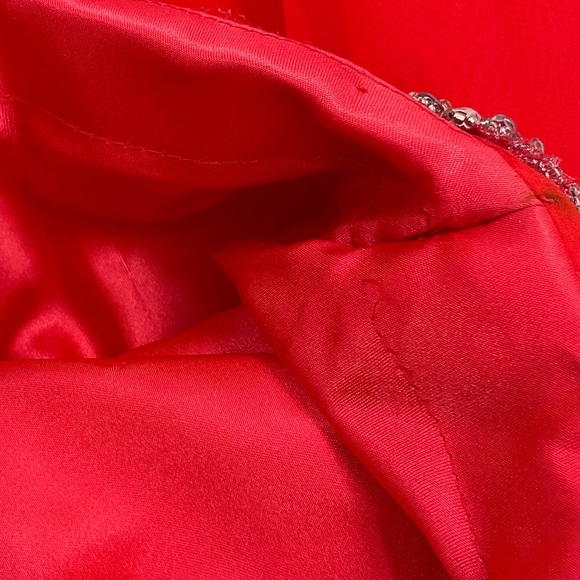 Mac Duggal Strapless Red Gown with Silver Detailing - Picture 10 of 16